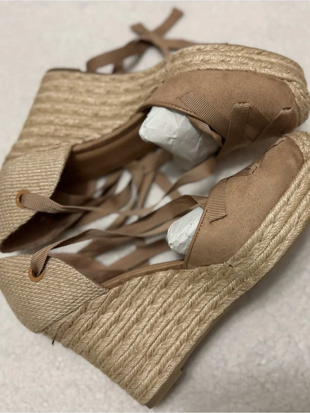INC International Concepts Beige Lace-Up Espadrille Wedges